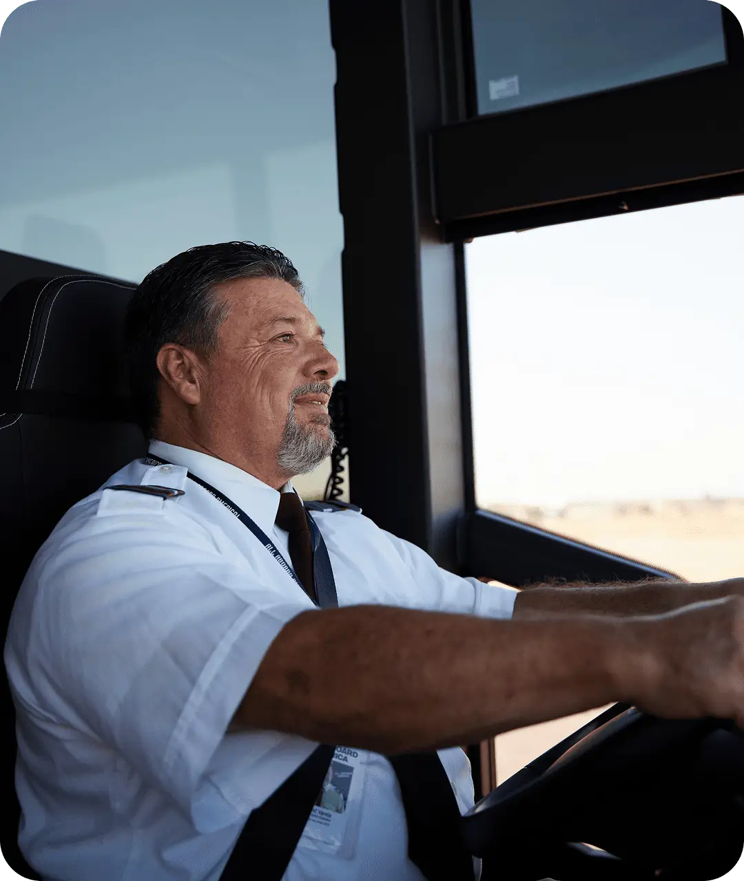 An All Aboard America motorcoach on the road
