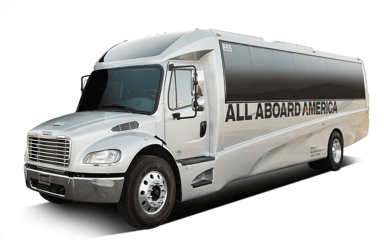 All Aboard America mini coach number 655 shown on a white background for the fleet vehicle lineup